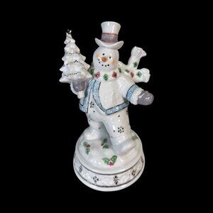 Christmas Snowman Plays "Frosty the Snowman" Porcelain Figurine Decor Decoration